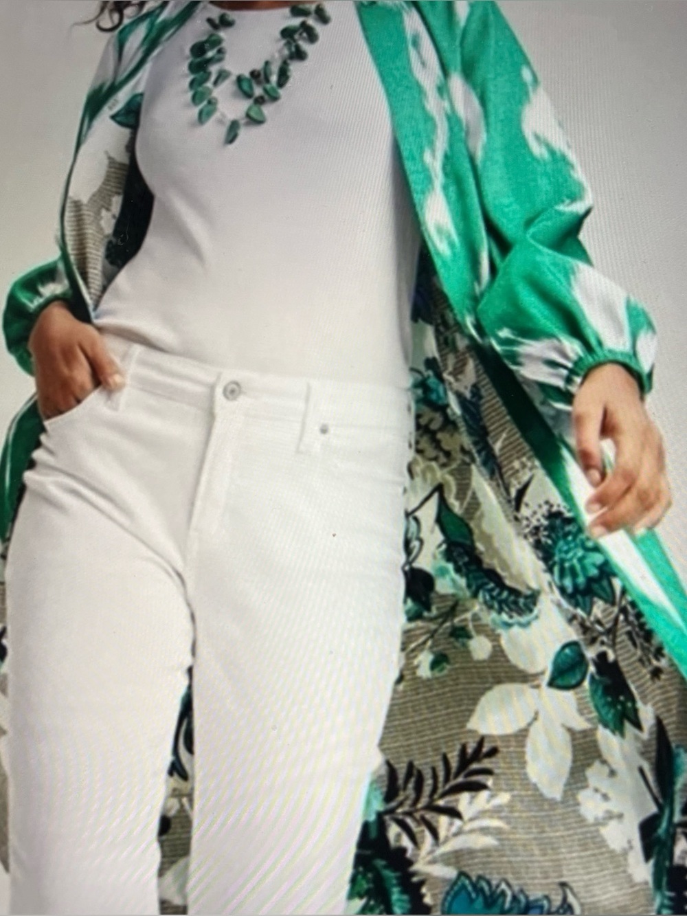 Chico's Emerald Floral Ikat Reversible Kimono/Duster size 3 US L 16